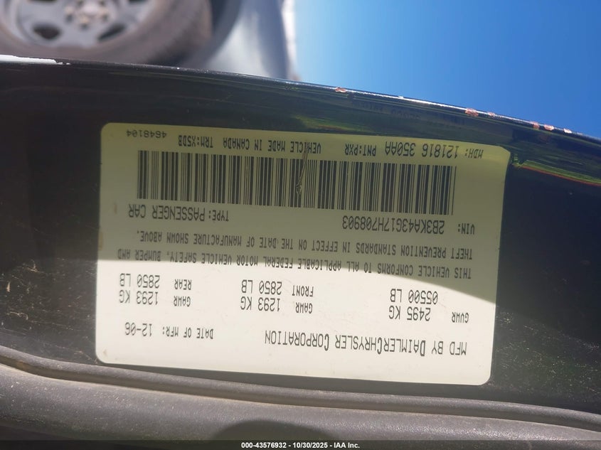 2007 Dodge Charger VIN: 2B3KA43G17H708903 Lot: 43576932