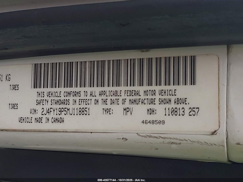 1991 Jeep Wrangler / Yj S VIN: 2J4FY19P5MJ118851 Lot: 43577144