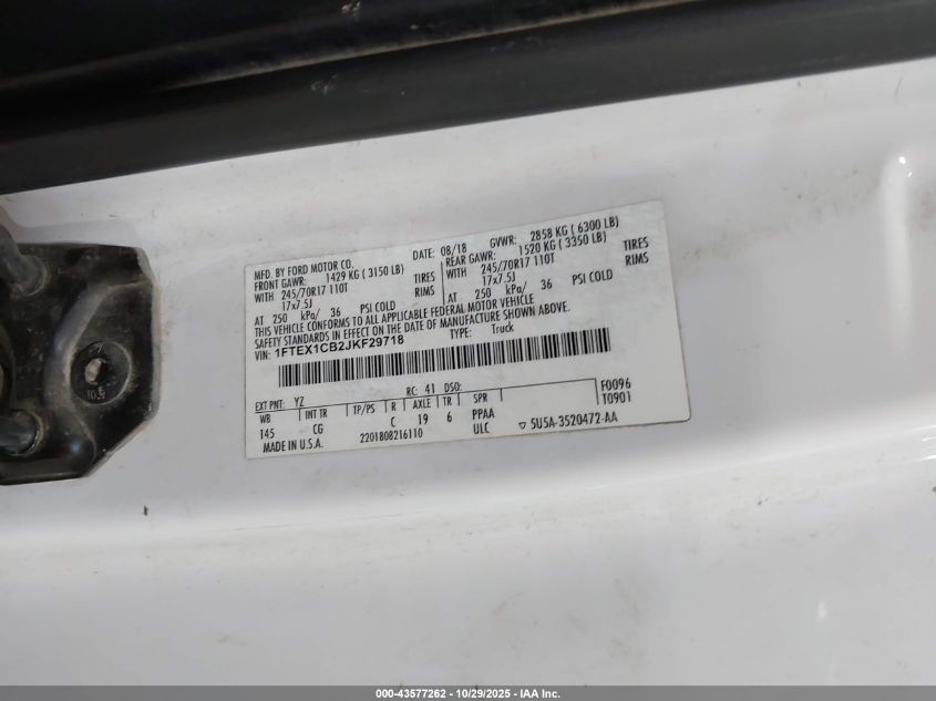 2018 Ford F-150 Xl VIN: 1FTEX1CB2JKF29718 Lot: 43577262