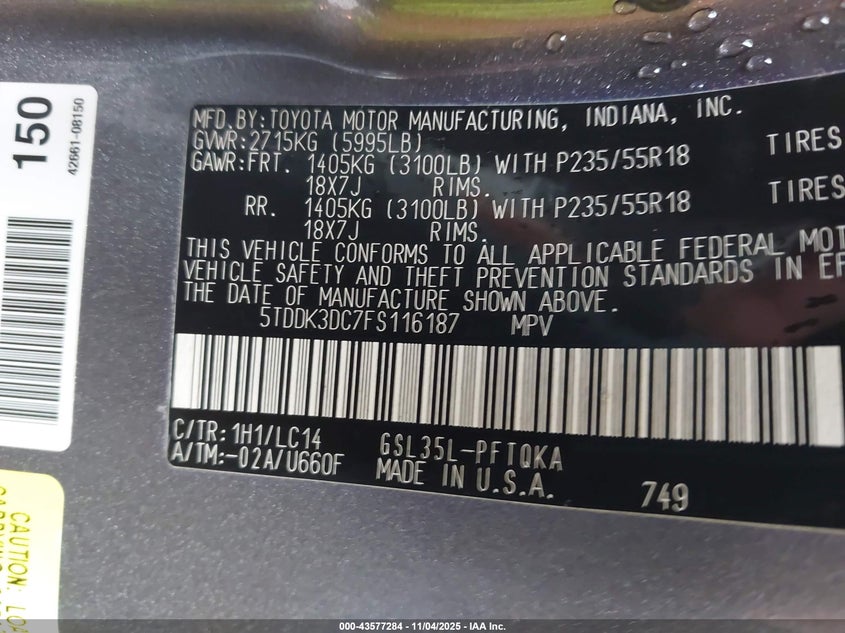 5TDDK3DC7FS116187 2015 TOYOTA SIENNA photo no. 9