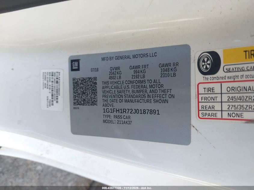 2018 CHEVROLET CAMARO 2SS - 1G1FH1R72J0187891