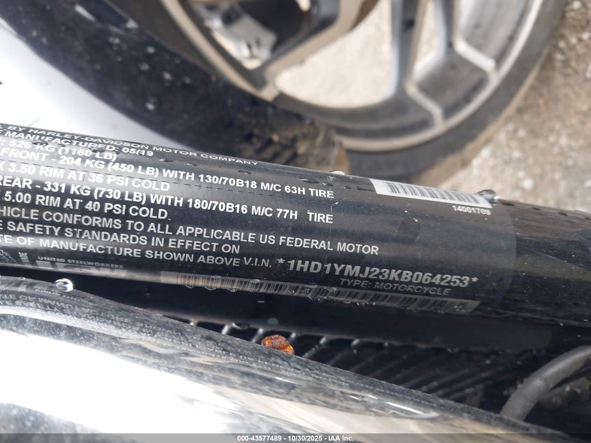 2019 Harley-Davidson Flsb VIN: 1HD1YMJ23KB064253 Lot: 43577489