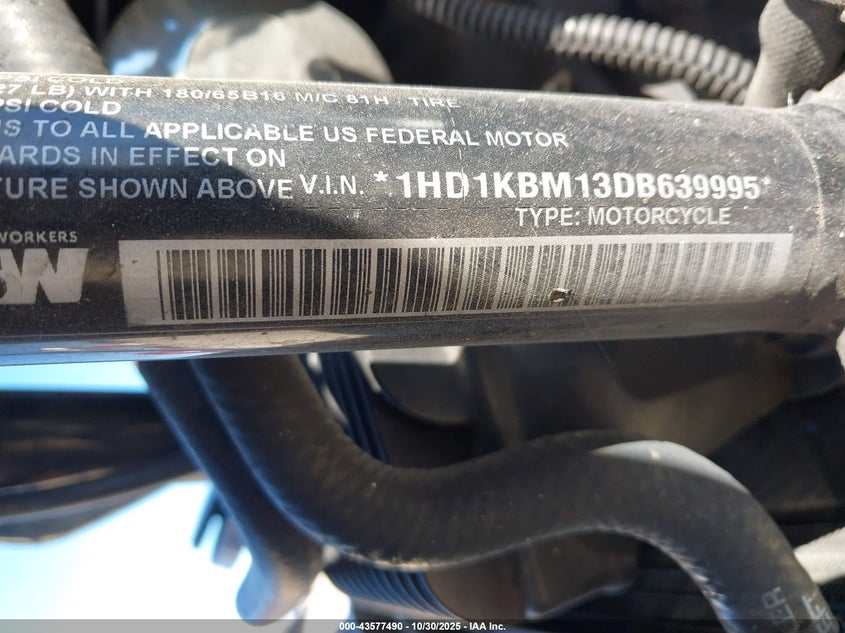 2013 Harley-Davidson Flhx Street Glide VIN: 1HD1KBM13DB639995 Lot: 43577490