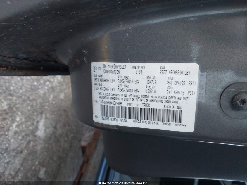 2004 Dodge Dakota Slt VIN: 1D7HG48N04S528935 Lot: 43577572