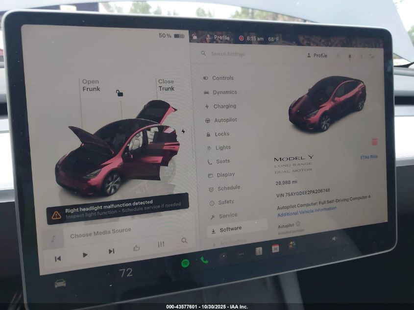 2023 Tesla Model Y Awd/Long Range Dual Motor All-Wheel Drive VIN: 7SAYGDEE2PA206748 Lot: 43577601