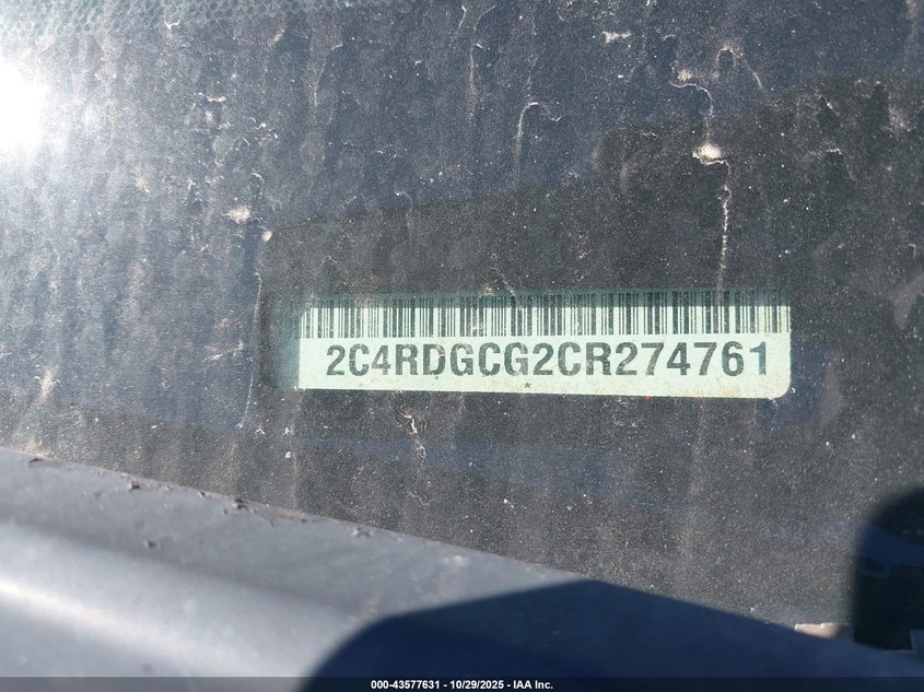 2012 Dodge Grand Caravan Sxt VIN: 2C4RDGCG2CR274761 Lot: 43577631