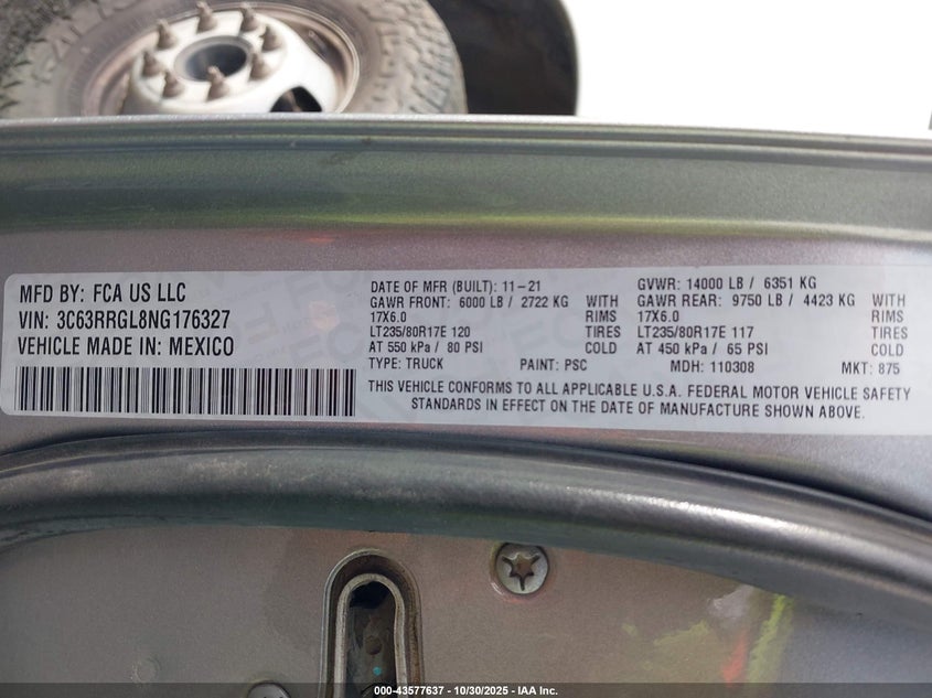 2022 Ram 3500 Tradesman 4X4 8' Box VIN: 3C63RRGL8NG176327 Lot: 43577637