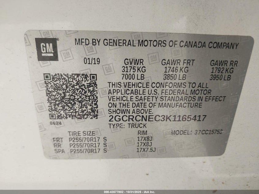 2GCRCNEC3K1165417 2019 CHEVROLET SILVERADO photo no. 9