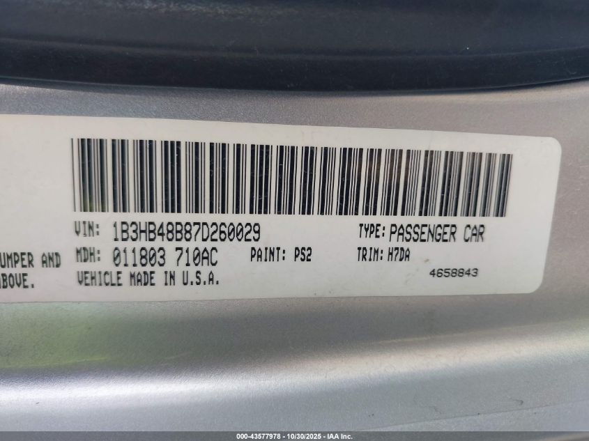 2007 Dodge Caliber Sxt VIN: 1B3HB48B87D260029 Lot: 43577978