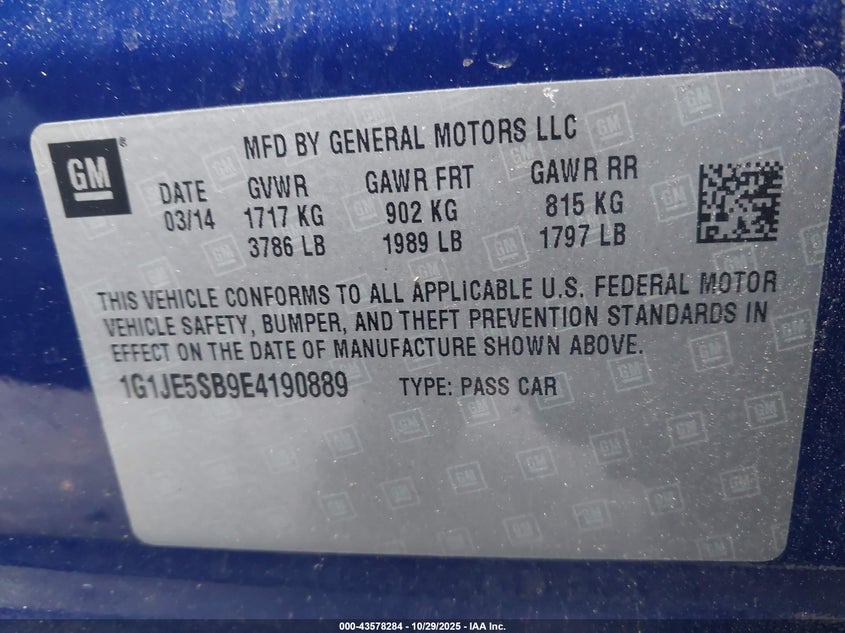 2014 CHEVROLET SONIC LTZ AUTO 1G1JE5SB9E4190889