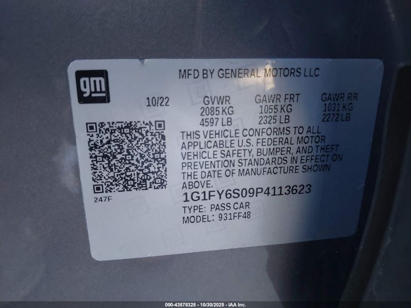 2023 Chevrolet Bolt Euv Fwd Lt VIN: 1G1FY6S09P4113623 Lot: 43578328