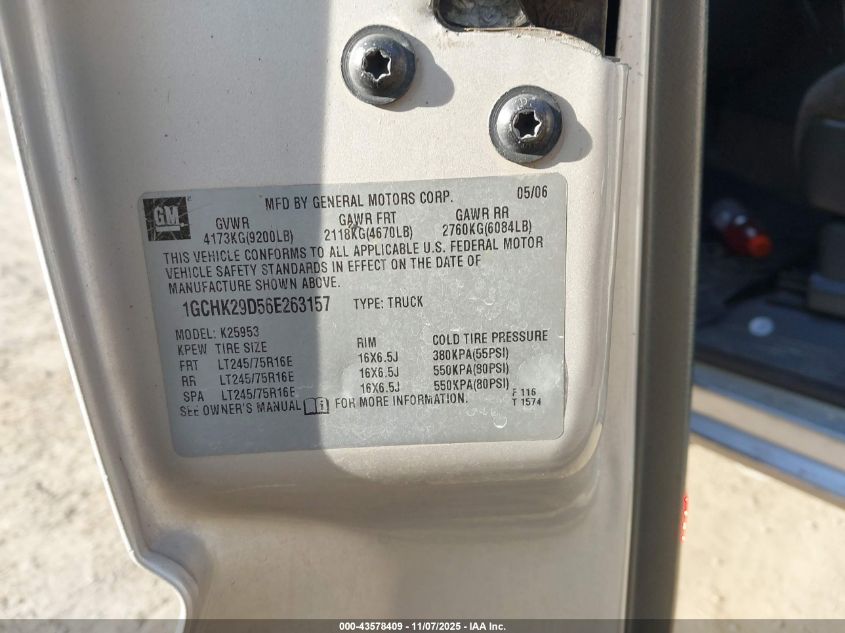 2006 Chevrolet Silverado 2500Hd Lt1 VIN: 1GCHK29D56E263157 Lot: 43578409