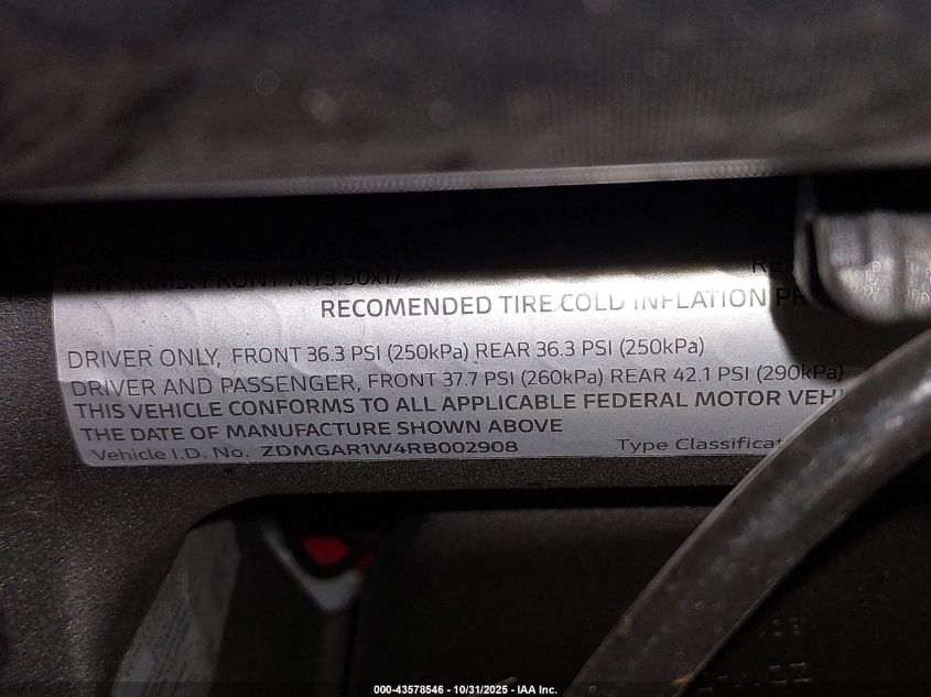 2024 Ducati Diavel V4 VIN: ZDMGAR1W4RB002908 Lot: 43578546