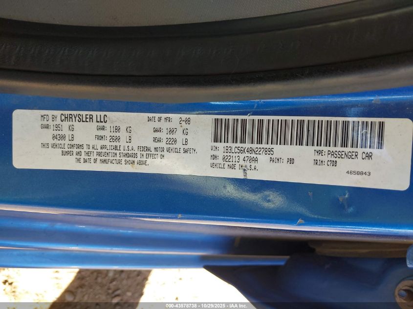 2008 Dodge Avenger Sxt VIN: 1B3LC56K48N227895 Lot: 43578738