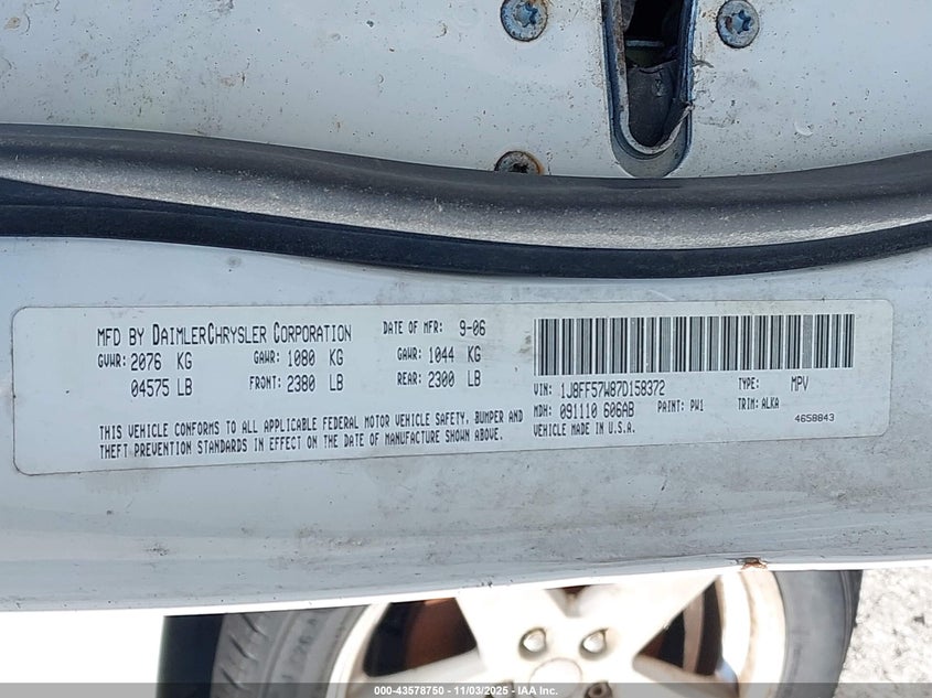 2007 Jeep Compass Limited VIN: 1J8FF57W87D158372 Lot: 43578750