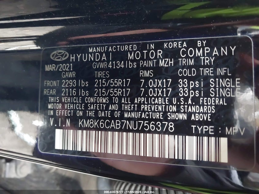 2022 HYUNDAI KONA SEL KM8K6CAB7NU756378