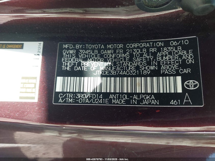 JTKDE3B74A0321189 2010 SCION TC photo no. 9