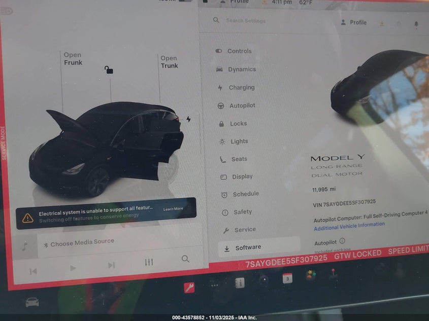 2025 Tesla Model Y Long Range Dual Motor All-Wheel Drive VIN: 7SAYGDEE5SF307925 Lot: 43578852