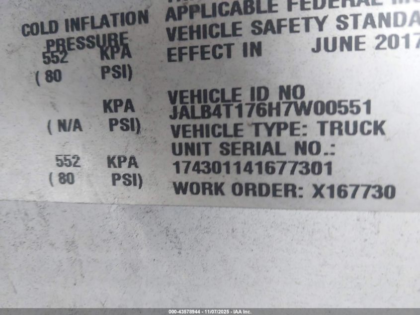 2017 Isuzu Reach VIN: JALB4T176H7W00551 Lot: 43578944