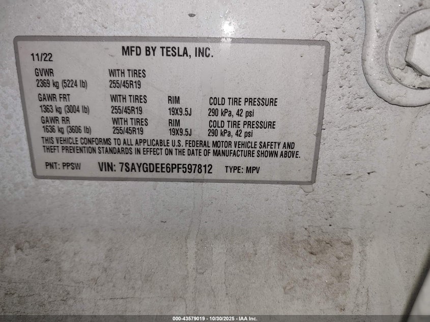 2023 Tesla Model Y Awd/Long Range Dual Motor All-Wheel Drive VIN: 7SAYGDEE6PF597812 Lot: 43579019