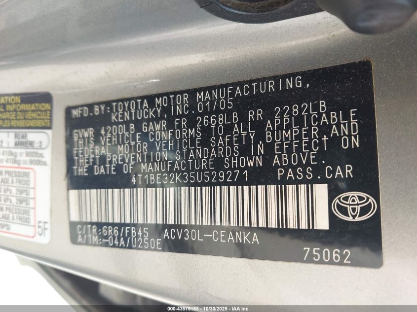 2005 Toyota Camry Le VIN: 4T1BE32K35U529271 Lot: 43579165