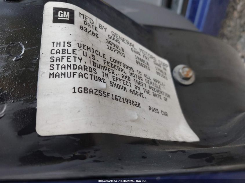 2006 Saturn Ion 2 VIN: 1G8AZ55F16Z199028 Lot: 43579374