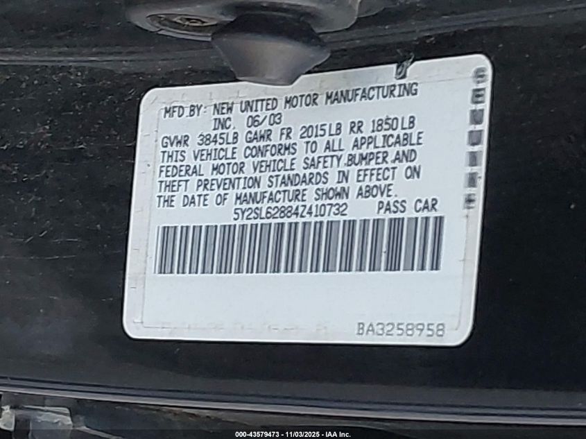 2004 Pontiac Vibe VIN: 5Y2SL62884Z410732 Lot: 43579473