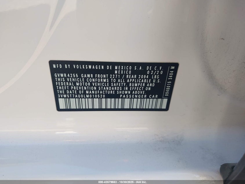 2020 Volkswagen Golf Gti 2.0T Autobahn/2.0T S/2.0T Se VIN: 3VW5T7AU0LM010520 Lot: 43579663