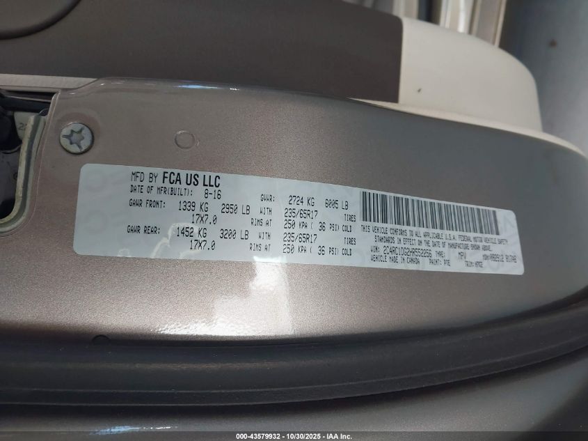 2017 Chrysler Pacifica Touring VIN: 2C4RC1DG2HR552256 Lot: 43579932