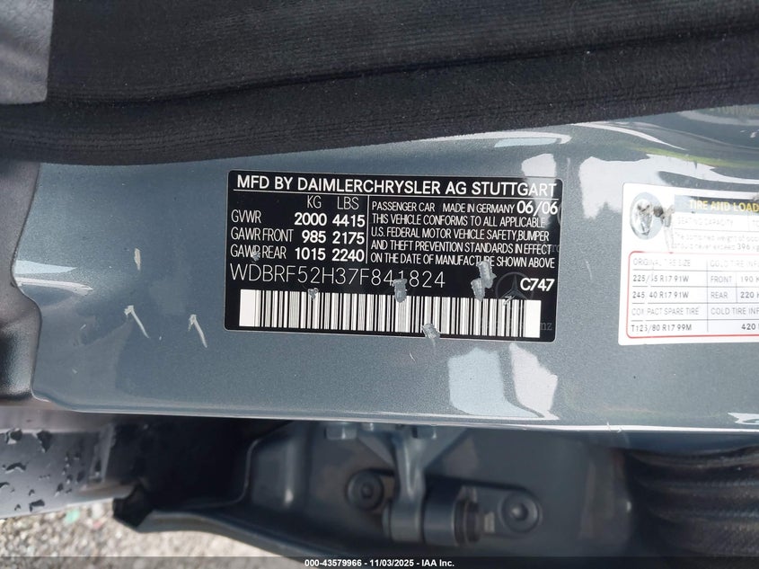 2007 Mercedes-Benz C 230 Sport VIN: WDBRF52H37F841824 Lot: 43579966