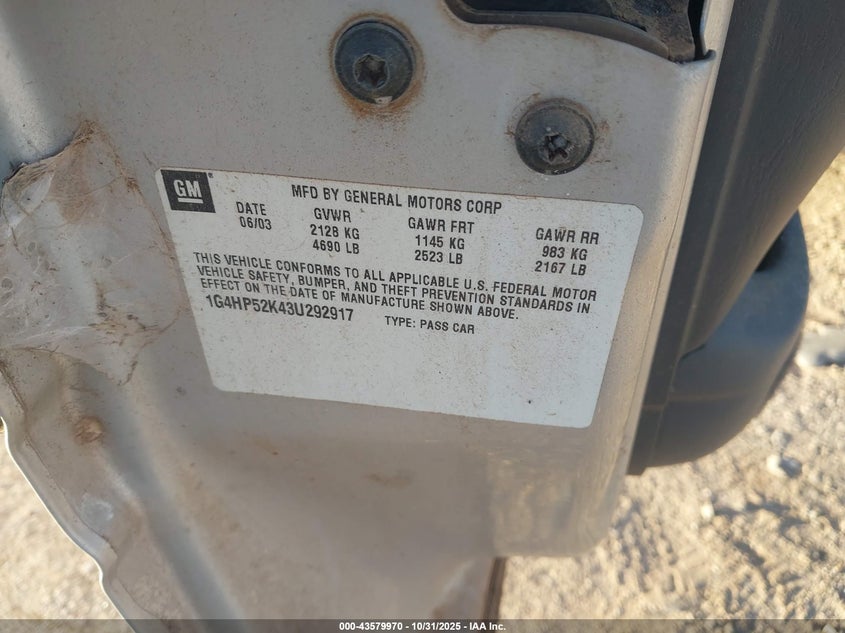 2003 Buick Lasabre VIN: 1G4HG52K43U292917 Lot: 43579970