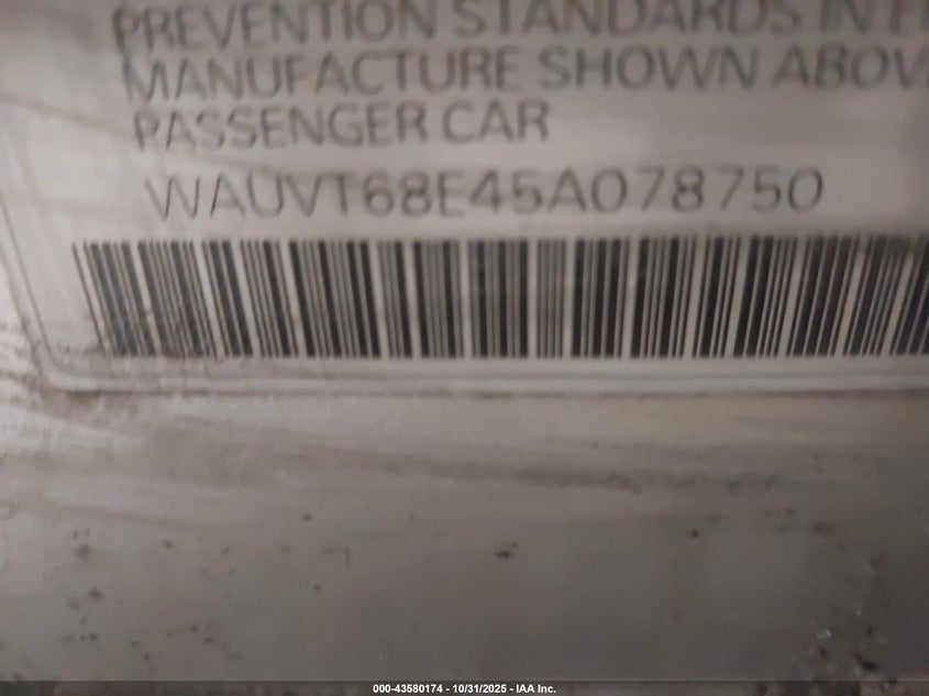 2005 Audi A4 3.0 Avant/3.0 Avant Special Edition VIN: WAUVT68E45A078750 Lot: 43580174