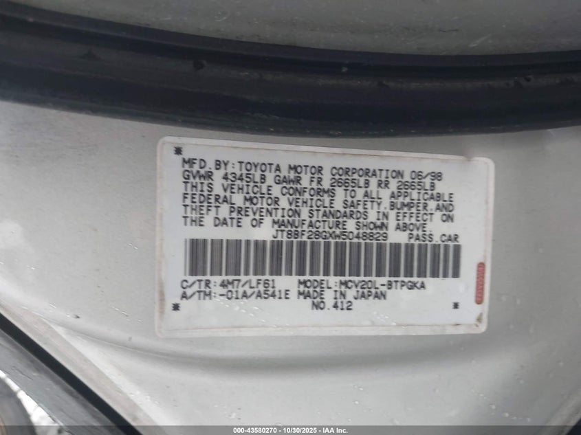 JT8BF28GXW5048829 1998 LEXUS ES photo no. 9