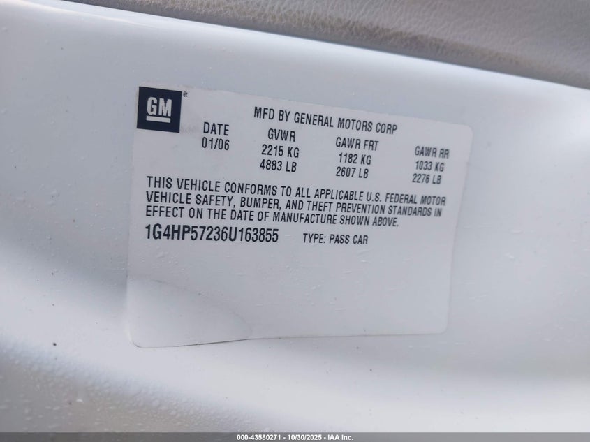 2006 Buick Lucerne Cx VIN: 1G4HP57236U163855 Lot: 43580271