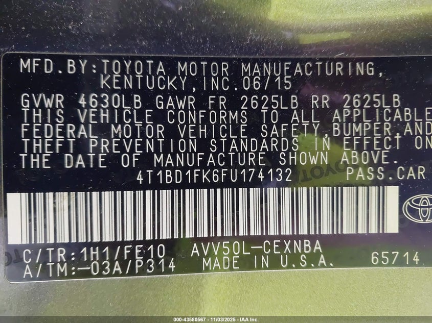 2015 TOYOTA CAMRY HYBRID LE - 4T1BD1FK6FU174132