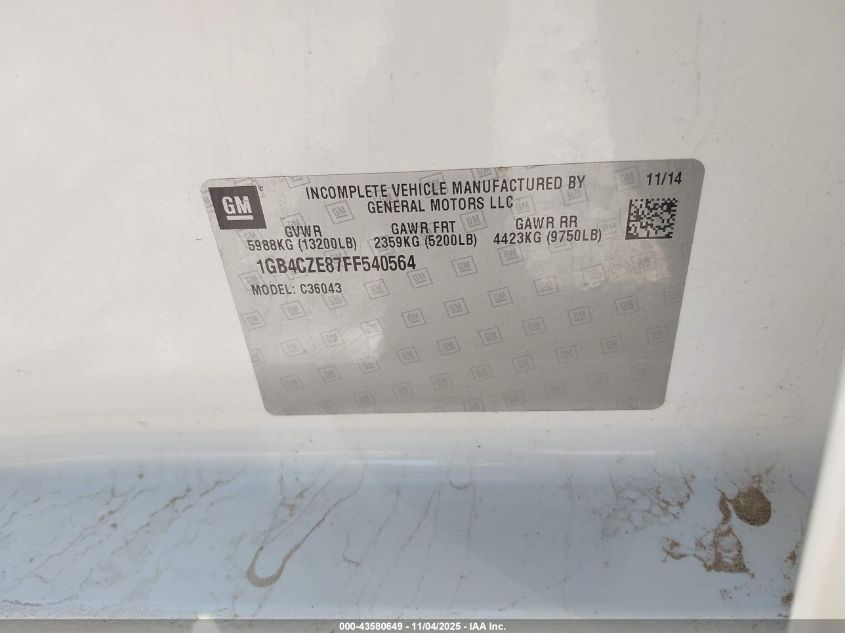 2015 Chevrolet Silverado 3500Hd Chassis Lt VIN: 1GB4CZE87FF540564 Lot: 43580649