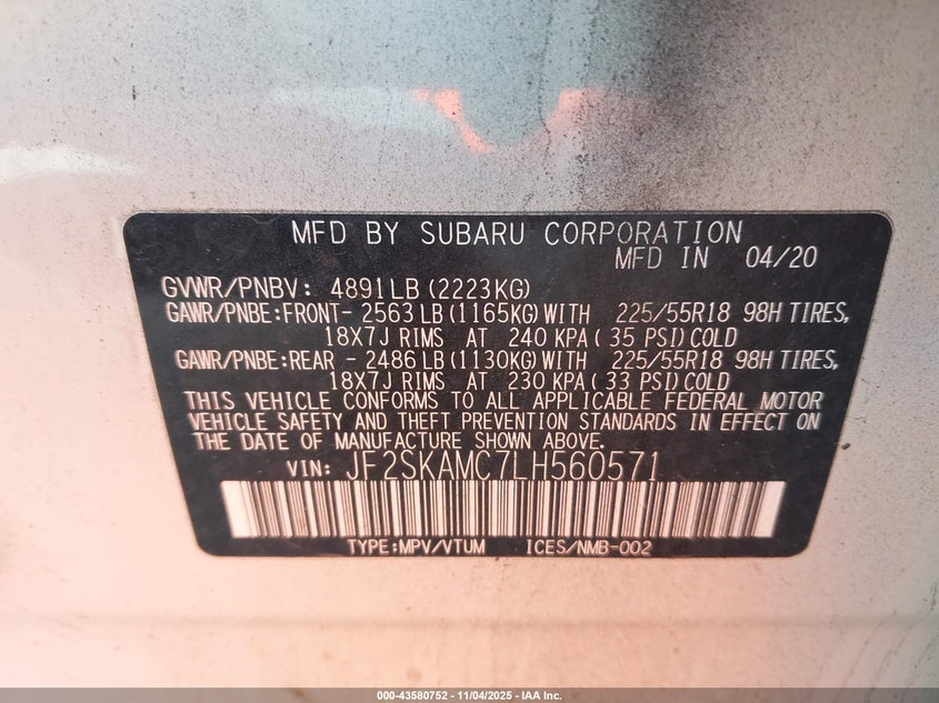 2020 SUBARU FORESTER SPORT - JF2SKAMC7LH560571