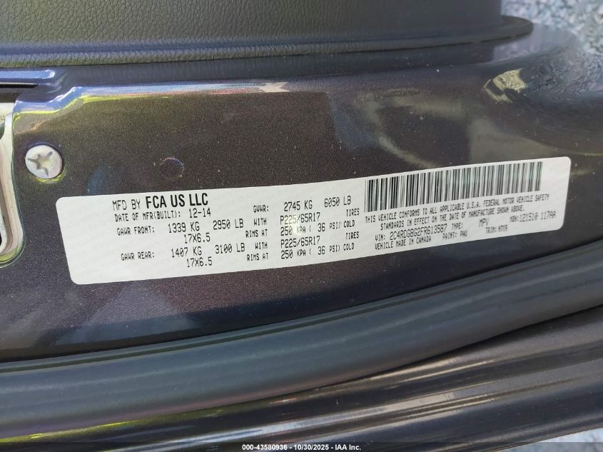 2015 Dodge Grand Caravan Se VIN: 2C4RDGBG2FR613587 Lot: 43580936