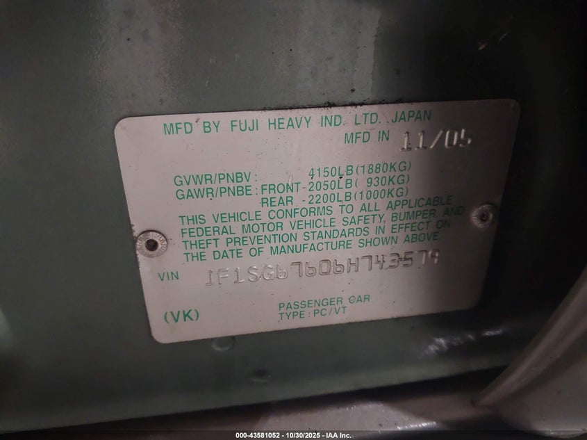 2006 Subaru Forester 2.5X L.l. Bean Edition VIN: JF1SG67606H743579 Lot: 43581052