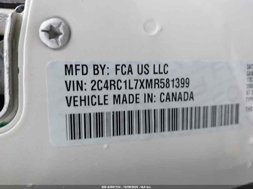 2021 Chrysler Pacifica Hybrid Touring L VIN: 2C4RC1L7XMR581399 Lot: 43581124