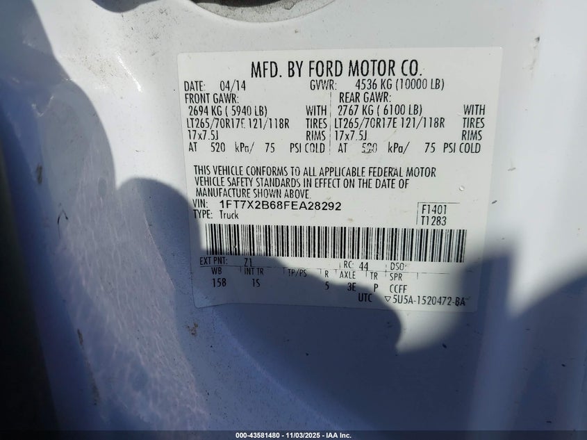 2015 FORD F-250 XL - 1FT7X2B68FEA28292