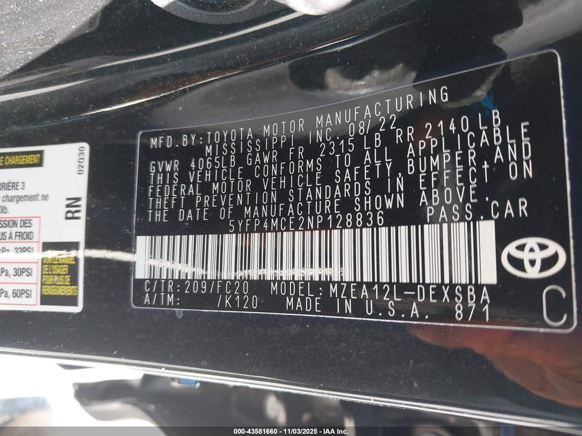 2022 TOYOTA COROLLA SE - 5YFP4MCE2NP128836