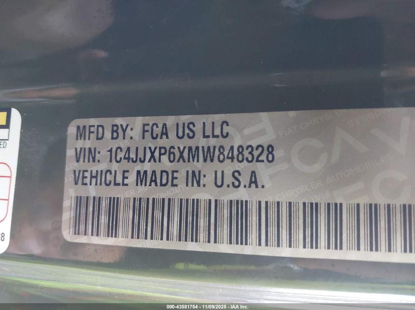 2021 Jeep Wrangler 4Xe Unlimited Sahara 4X4 VIN: 1C4JJXP6XMW848328 Lot: 43581754