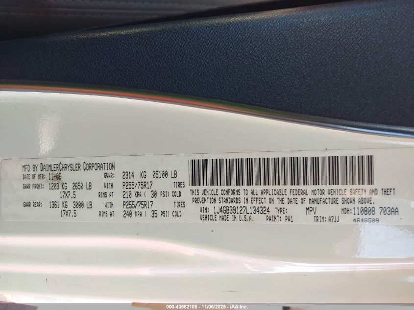 2007 Jeep Wrangler Unlimited X VIN: 1J4GB39127L134324 Lot: 43582108