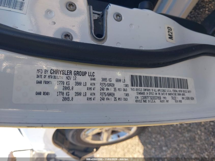 2013 Ram 1500 Express VIN: 1C6RR7FT6DS537058 Lot: 43582255