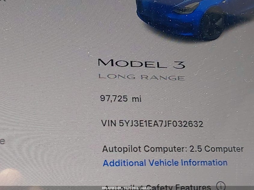 2018 Tesla Model 3 VIN: 5YJ3E1EA7JF032632 Lot: 43582359