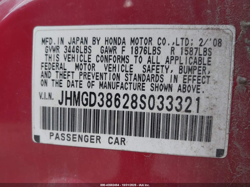 JHMGD38628S033321 2008 HONDA FIT photo no. 9