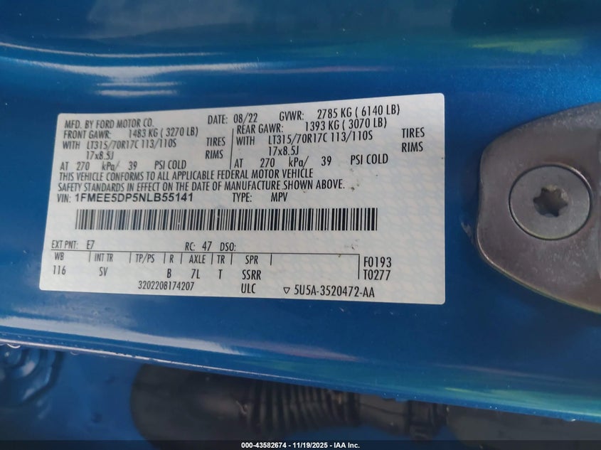 2022 Ford Bronco Black Diamond VIN: 1FMEE5DP5NLB55141 Lot: 43582674