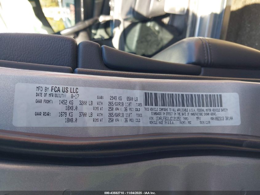 2018 Jeep Grand Cherokee Limited 4X4 VIN: 1C4RJFBG1JC121251 Lot: 43582710