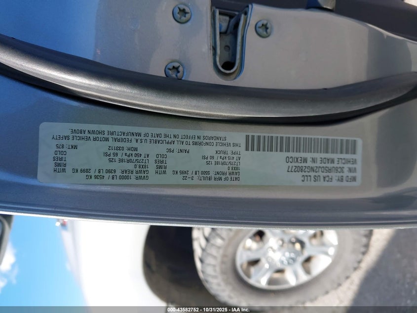 2022 Ram 2500 Big Horn 4X4 6'4 Box VIN: 3C6UR5DJ2NG280277 Lot: 43582752